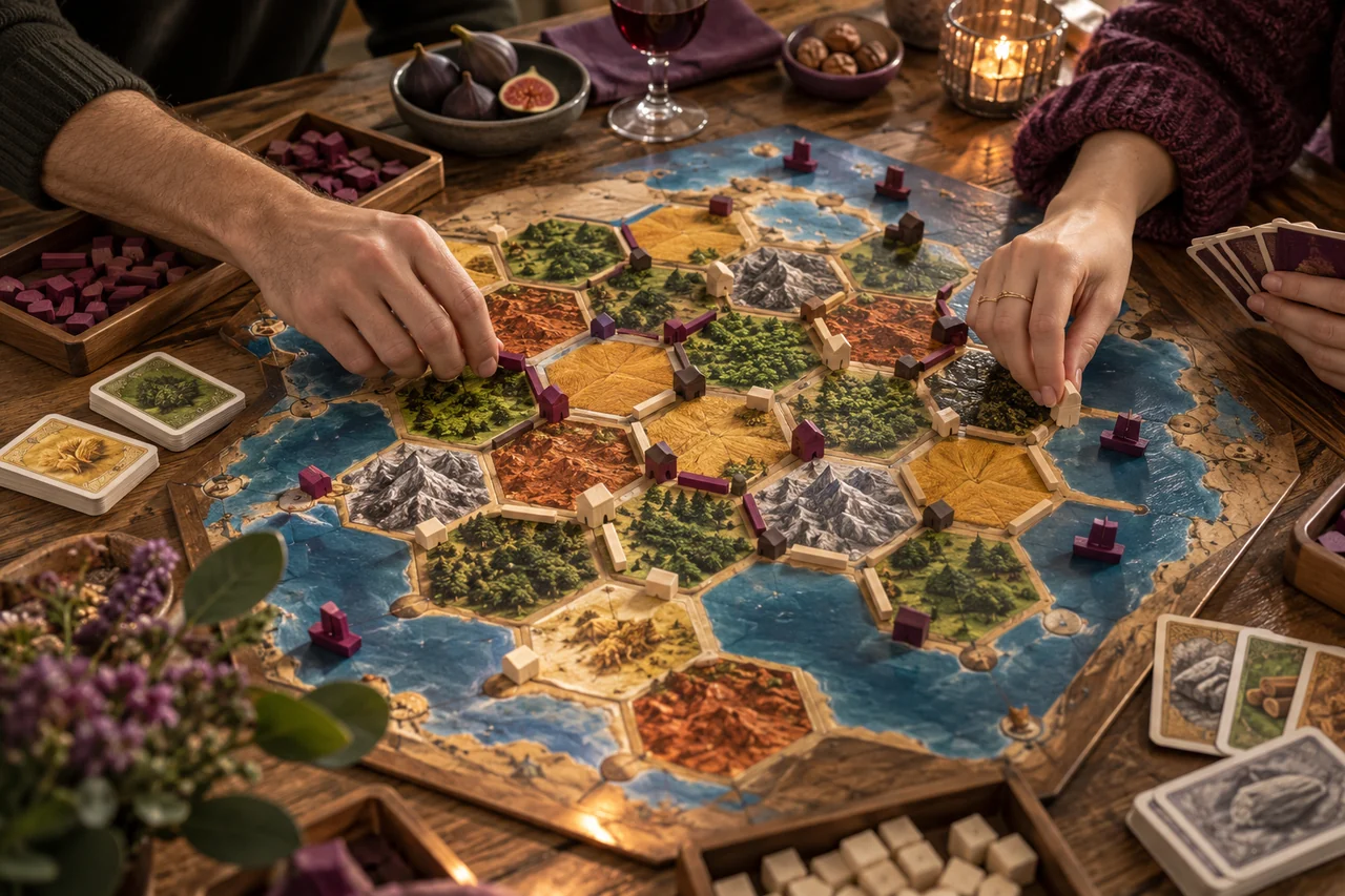 Vista dall’alto di un gioco strategico con percorsi in legno